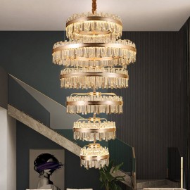 Modern living room staircase luxury LED crystal pendent lamp